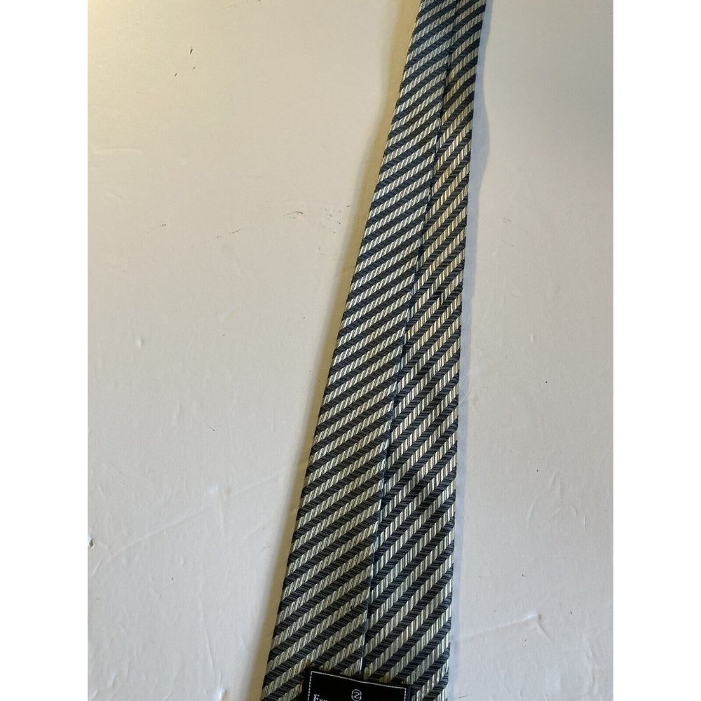 Ermenegildo Zegna  Silk Silver Blue  Tie  58” X 3 & 6/8 Striped - Picture 9 of 15